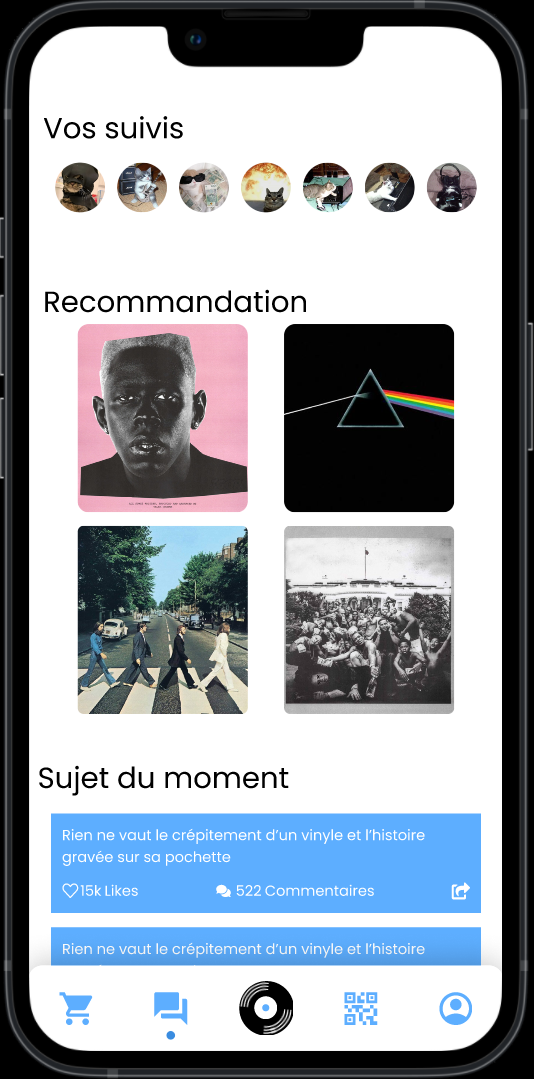 Écran de réseaux Discollection (prototype mobile)