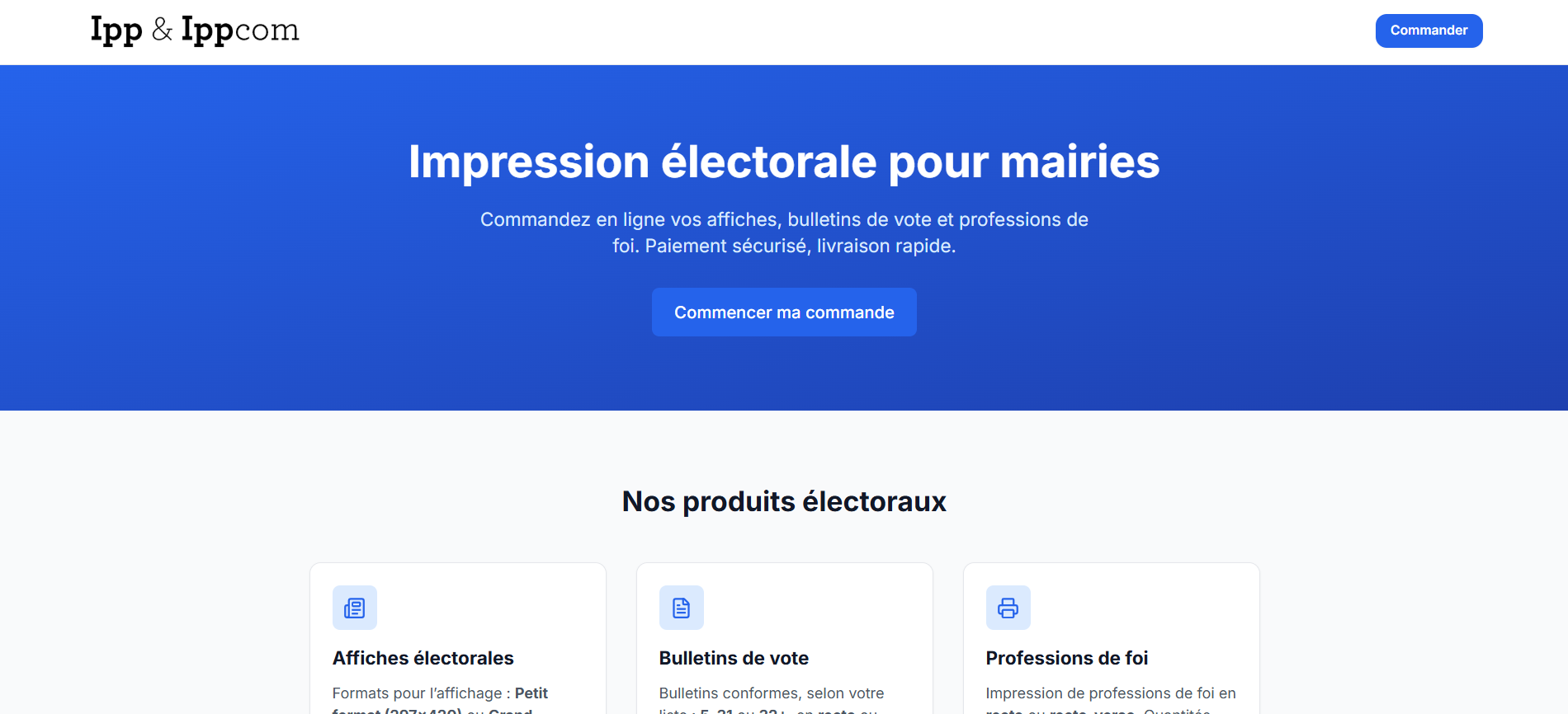 Accueil IPP Election — hero et CTA de commande